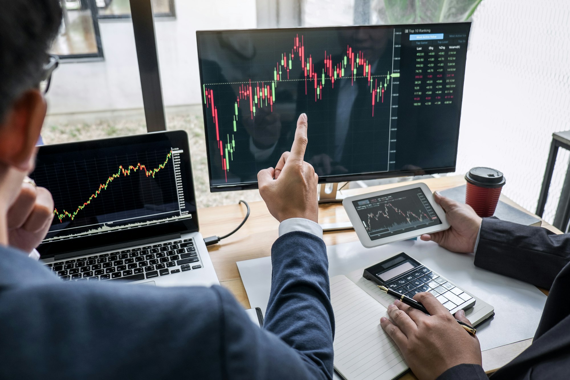 Business team investment working with computer